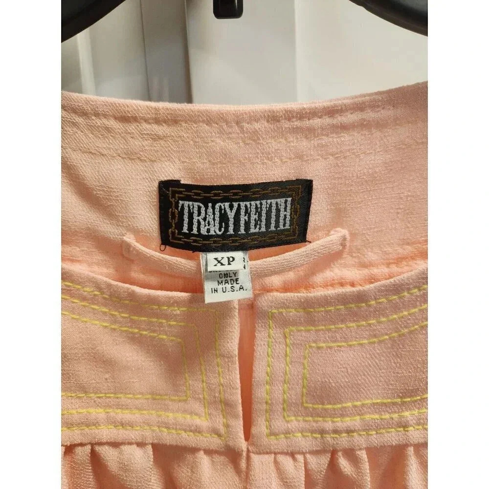 Tracy Feith Three Quarter Sleeve Knit Mini Dress Pink Neon Yellow Sz XS - Picture 3 of 9